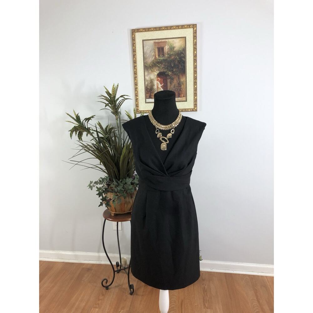 Donna Ricco Women Black Dress Size 4 Sleeveless Ruched Dark Academia Full Zipper